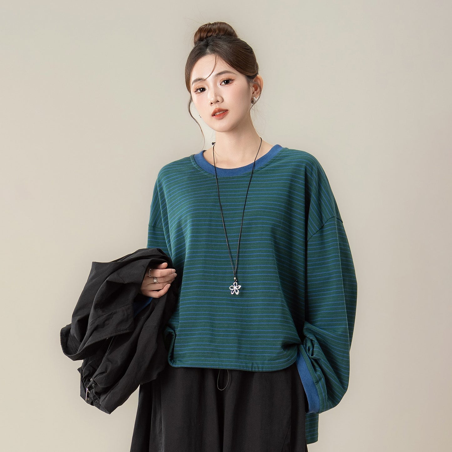 【単品注文】【セットアップ】秋新作 ゆったり ストライプTシャツ＋ベスト＋ワイドパンツ 上下セット 体型カバー お洒落【JZシリーズ】