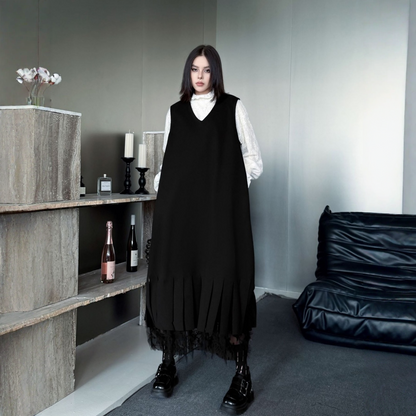 【ワンピース】春 秋 冬 Vネック レース  Aライン ワンピース 【AHシリーズ】