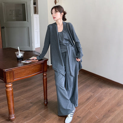 3点セット！【セットアップ】ゆるふわ風 ニットカーディガン + ベスト + ワイドパンツ 上下セット 早春 2026新作 カジュアル 3点セット【JZシリーズ】