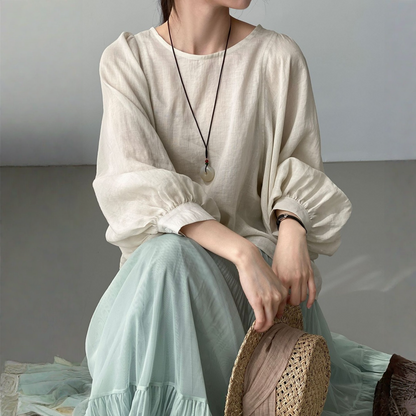 期間限定⭐️60%OFF【トップス】クールな雰囲気 テンセル ほんのり透け感 ラミー バルーンスリーブ シャツ 【JZシリーズ】