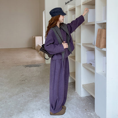 2点セット！【セットアップ】上質感ウールコート＋ワイドパンツ 上下セット レディース 秋冬 韓国風スタイル【JZシリーズ】