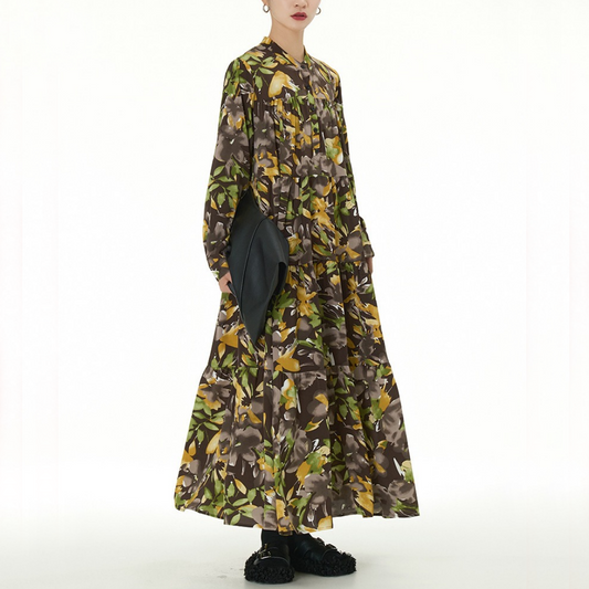 【24AW】【ワンピース】レトロ 花柄 ゆるリラックス 長袖 ワンピース 【SHシリーズ】