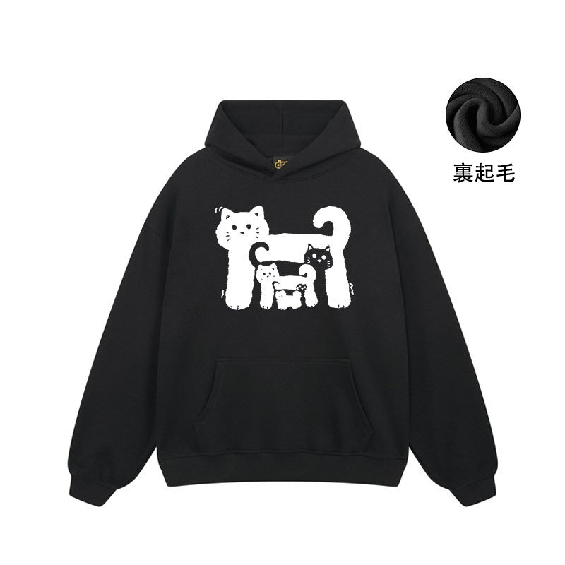 トップス】🐱アメリカンストリート猫プリントコットンパーカーユニ