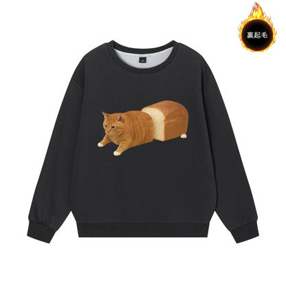 【トップス】パン猫プリント クルーネックスウェット ユニセックス 秋冬 ゆったり カジュアル【FCシリーズ】