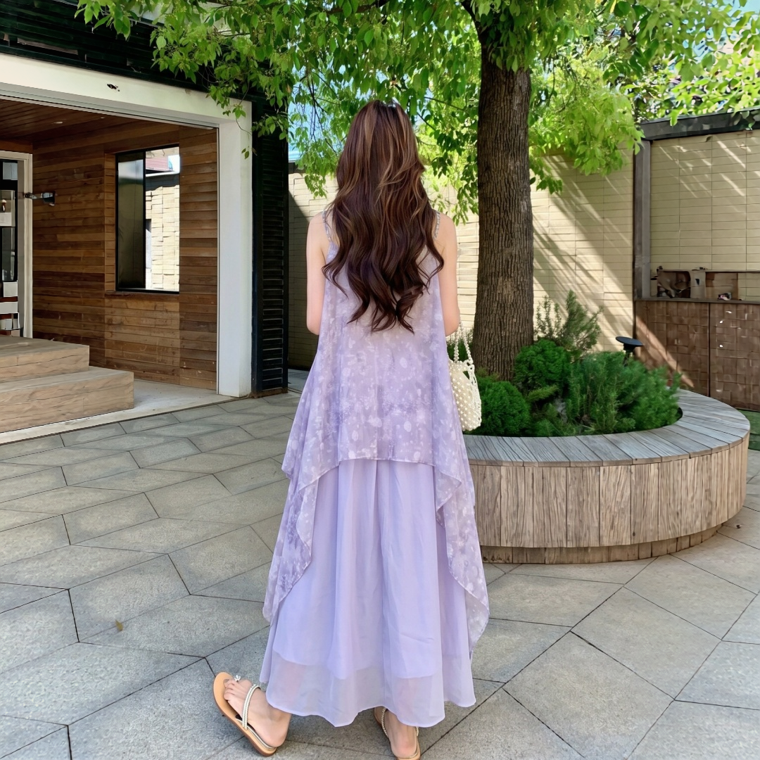 【ワンピース】→ アシンメトリーフリル 小花柄 華やか ロングワンピース 【SHシリーズ】