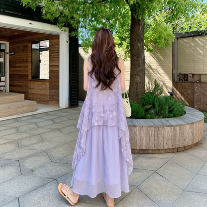 【ワンピース】→ アシンメトリーフリル 小花柄 華やか ロングワンピース 【SHシリーズ】