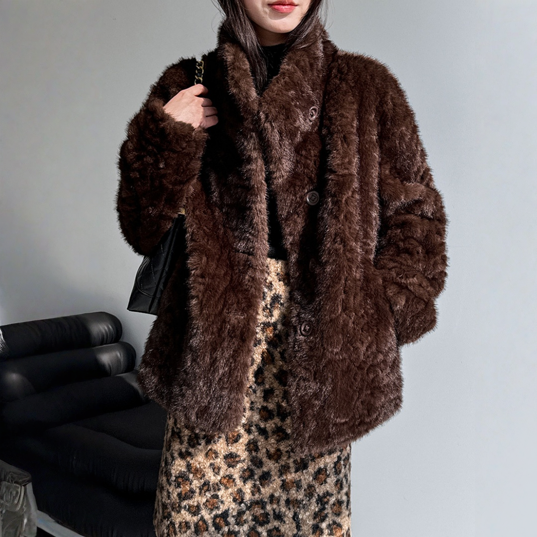 【アウター】フェイクファー レザー×ファー一体型 春 秋 冬 厚手 もこもこ コート 【JZシリーズ】