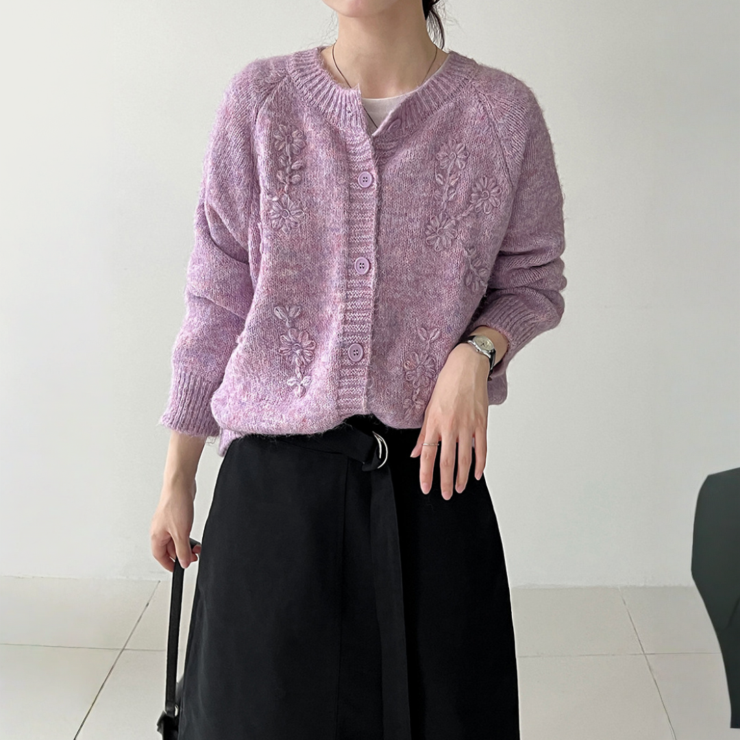 【アウター】春 秋 冬 立体 手作り フラワー 刺繍 ニッ トカーディガン 【JZシリーズ】