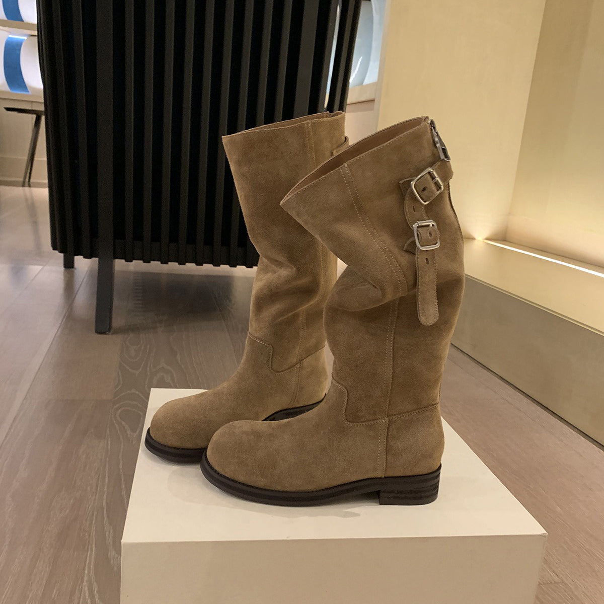 【シューズ】秋冬 新作 厚底 ラウンドトゥ ライダーブーツ レディース【15~20日発送】