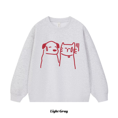 8カラー | S~3XL【トップス】ヒップホップ風 猫狗プリント 手描き クルーネック スウェット 厚手 ルーズ ユニセックス パーカー【FCシリーズ】