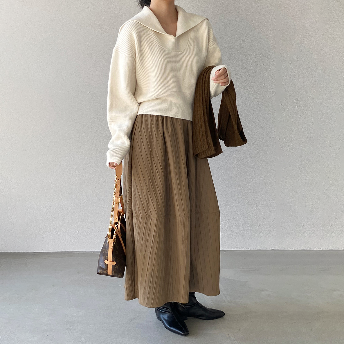 4カラー【ボトムス】ハイウエスト＆バルーンシルエット⭐️あったか中長スカート レディース 春秋冬 花苞デザイン【JZシリーズ】