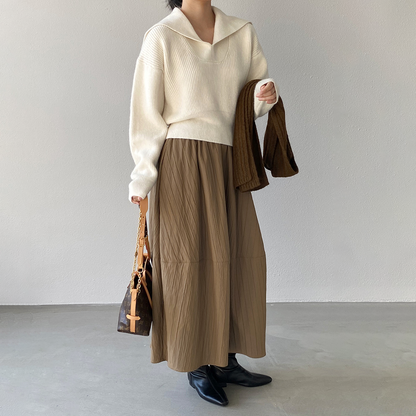 4カラー【ボトムス】ハイウエスト＆バルーンシルエット⭐️あったか中長スカート レディース 春秋冬 花苞デザイン【JZシリーズ】