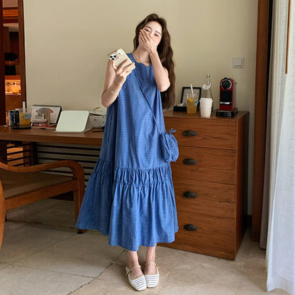 【ワンピース】清潔感 夏 韓国風 チェック柄 ノースリーブワンピース【SHシリーズ】