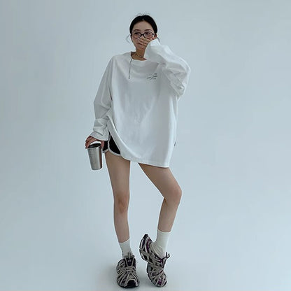 【トップス】リラックス感＆ラフスタイル コットン長袖Tシャツ レタープリント入り【FCシリーズ】