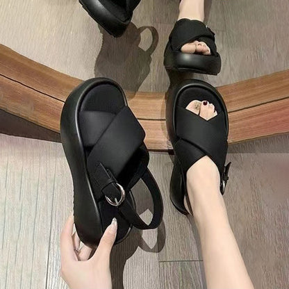 【シューズ】夏新作 高さアップ 厚底 クロスストラップ カジュアルサンダル