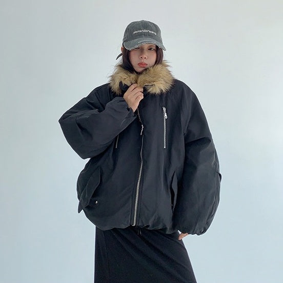 【アウター】春 秋 冬 ニッチ 切り替え ファー襟 厚手 中綿 ジャケット 【FCシリーズ】