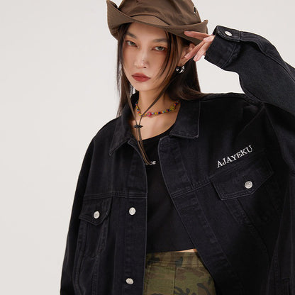 【アウター】アメリカンレトロ ワーク風 デニム 男女兼用 ジャケット レディース ゆったり 英字プリント カジュアル 2026春新作 【FCシリーズ】