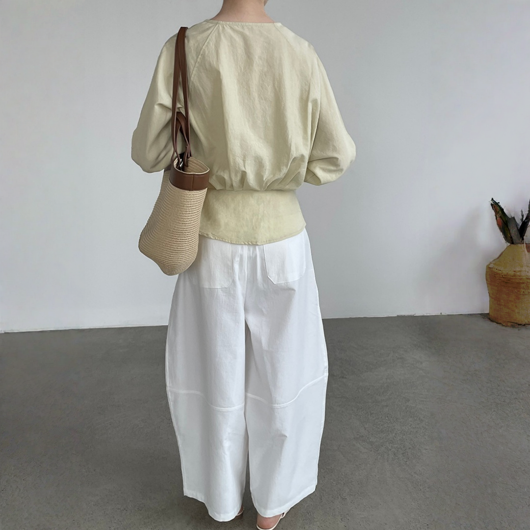 【トップス】ウエストシェイプ Vネック 通勤スタイル リボン付き シャツ 【JZシリーズ】