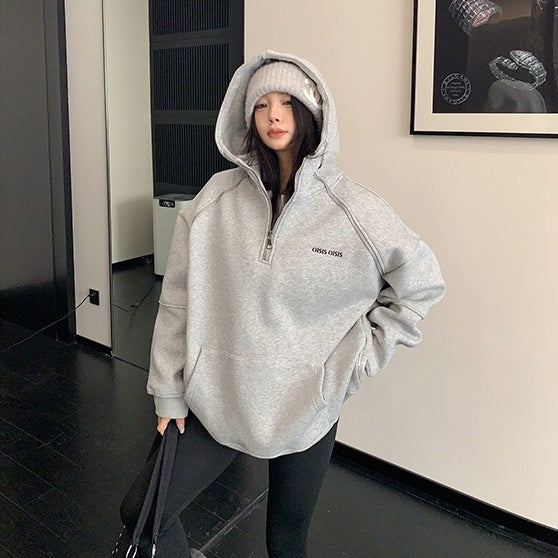 【トップス】ジップデザイン 春 秋 冬 フード付き パーカー 【FCシリーズ】