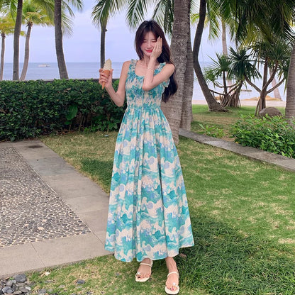 【ワンピース】夏 フレンチ風 旅行リゾート風 フラワープリント ノースリーブキャミソールワンピース【SHシリーズ】