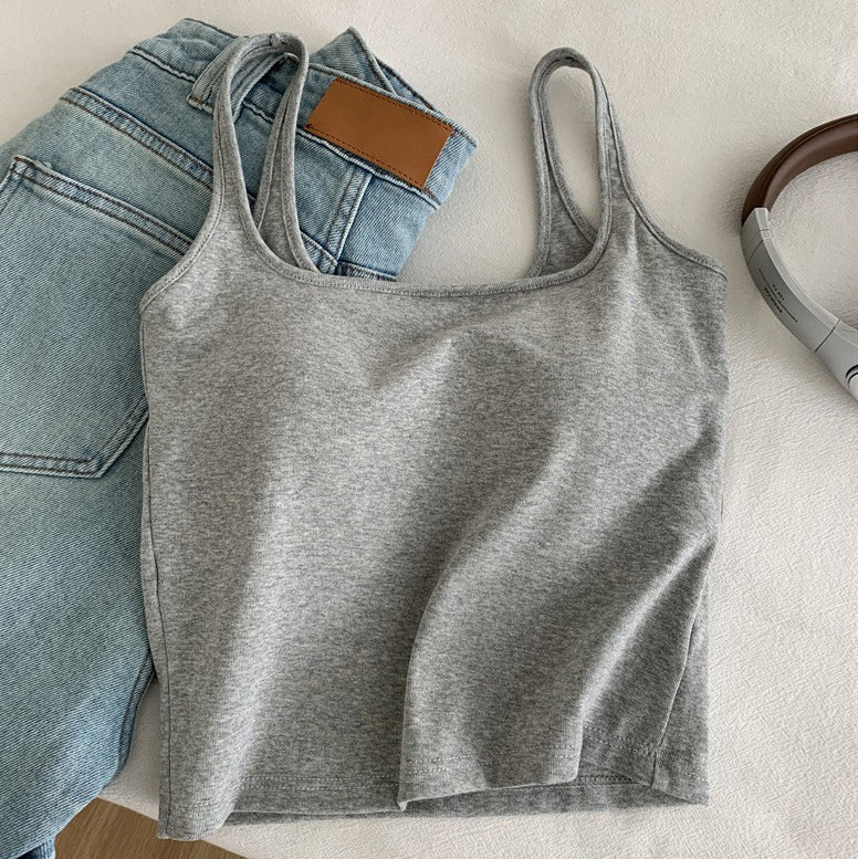 【トップス】バストパッド付き インナー ブラ一体型 シンプルカラー キャミソール