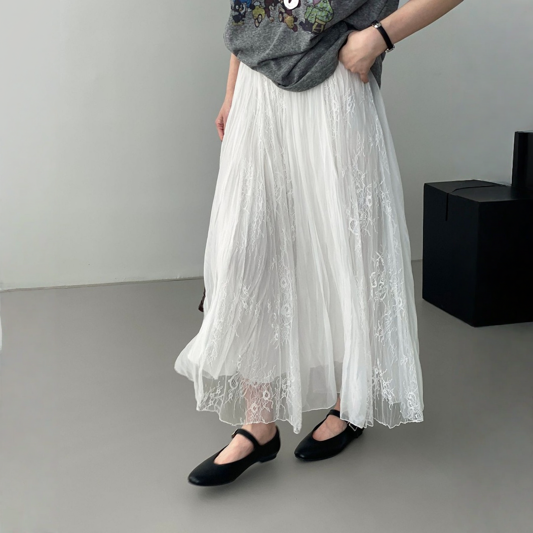 【ボトムス】シークレットガーデン風 レース リゾート風  Aライン  ヒップカバー ロングスカート 【JZシリーズ】