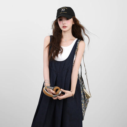 2点セット！【セットアップ】日雑風ベスト + デニム ノースリーブワンピースセットアップ 大人可愛い抜け感コーデに【JZシリーズ】