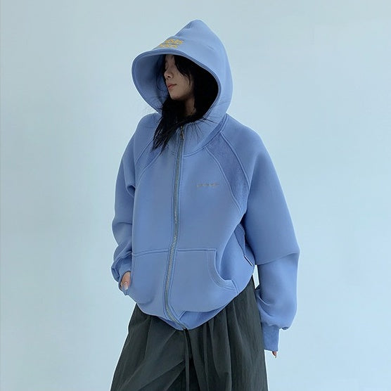 アウター】春 秋 冬 シンプル構造切り替え 刺繍 フード付き ジャケット