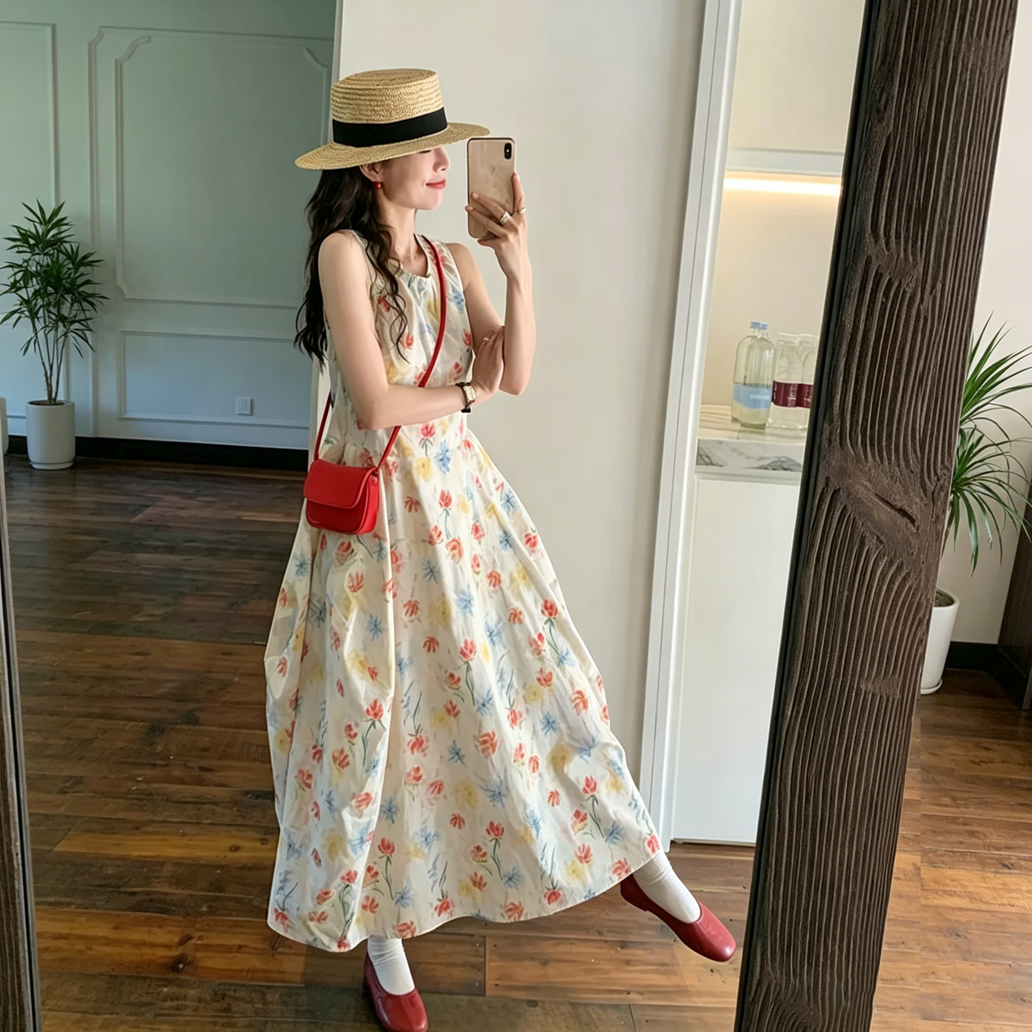 【ワンピース】フレンチ 花柄 ワンピース レディース 春夏 リゾート風 ノースリーブ 着痩せ こなれ感 ロングワンピース【SHシリーズ】