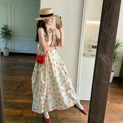 【ワンピース】フレンチ 花柄 ワンピース レディース 春夏 リゾート風 ノースリーブ 着痩せ こなれ感 ロングワンピース【SHシリーズ】