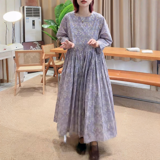 【ワンピース】優しい雰囲気 プリント 大振裾 カジュアル 長袖 ワンピース 【SHシリーズ】