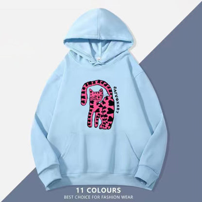 1/26~1/29⭐️期間限定 60%OFF ！🔥人気柄がスウェットで新登場！M~5XL【トップス】ポケット付き ユニセックス対応 レトロ 豹柄 猫 ネコ オーバーサイズ  スウェット レディース【FCシリーズ】