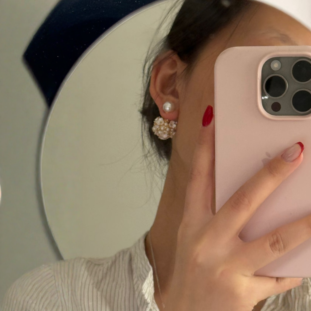 【グッズ】前後2WAY着用  下田公園あじさい   ホワイトミストパール ピアス