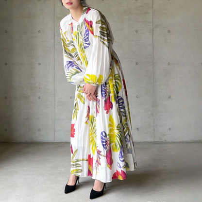 【ワンピース】前開き バルーンスリーブ タック入り フレア 長袖 ワンピース 【SHシリーズ】