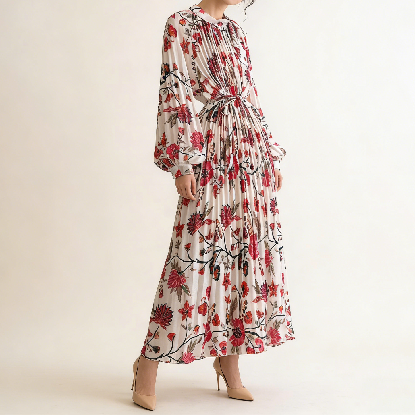 【ワンピース】【1枚で主役級】フレンチ・レトロ・マキシ長袖ワンピース ✨ 着痩せ叶う、大人の花柄【SHシリーズ】