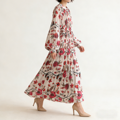 【ワンピース】【1枚で主役級】フレンチ・レトロ・マキシ長袖ワンピース ✨ 着痩せ叶う、大人の花柄【SHシリーズ】