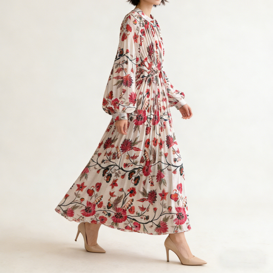 【ワンピース】【1枚で主役級】フレンチ・レトロ・マキシ長袖ワンピース ✨ 着痩せ叶う、大人の花柄【SHシリーズ】