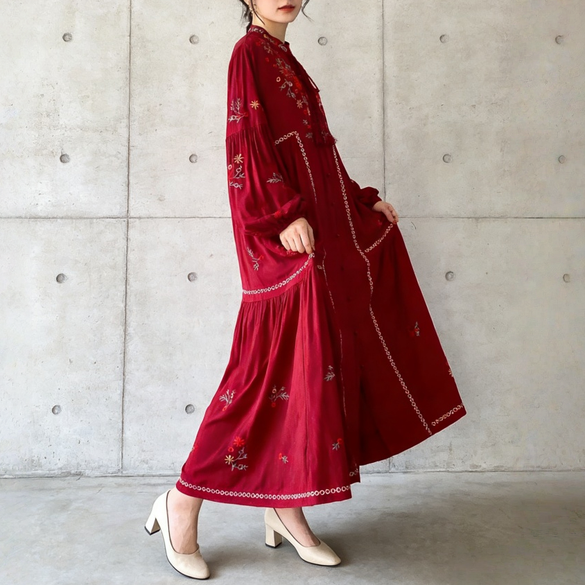 【60%OFF⭐️早い者勝ち】【ワンピース】刺繍 バルーンスリーブ エレガント 長袖 ワンピース 【SHシリーズ】