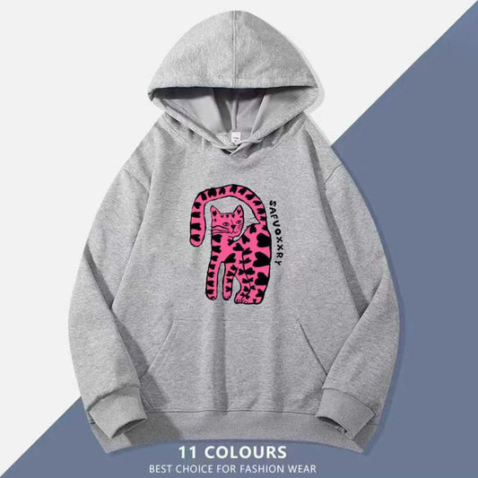 1/26~1/29⭐️期間限定 60%OFF ！🔥人気柄がスウェットで新登場！M~5XL【トップス】ポケット付き ユニセックス対応 レトロ 豹柄 猫 ネコ オーバーサイズ  スウェット レディース【FCシリーズ】