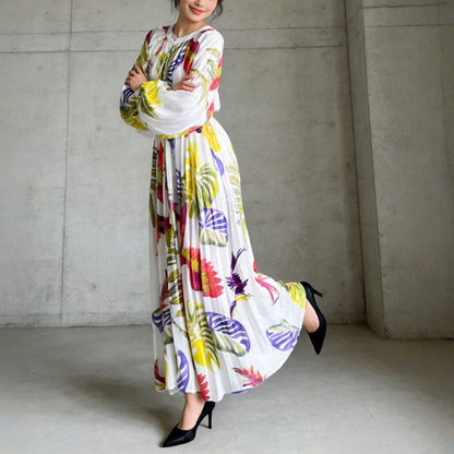 【ワンピース】前開き バルーンスリーブ タック入り フレア 長袖 ワンピース 【SHシリーズ】