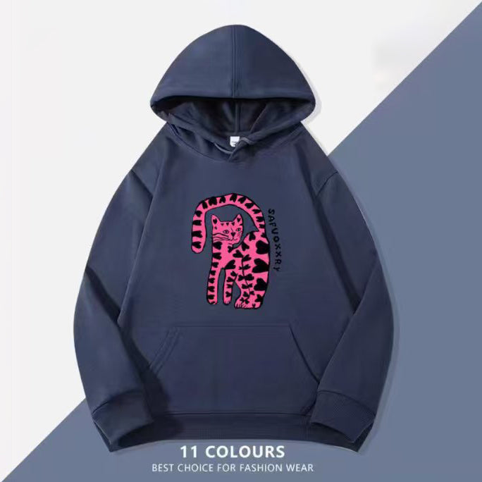 1/26~1/29⭐️期間限定 60%OFF ！🔥人気柄がスウェットで新登場！M~5XL【トップス】ポケット付き ユニセックス対応 レトロ 豹柄 猫 ネコ オーバーサイズ  スウェット レディース【FCシリーズ】