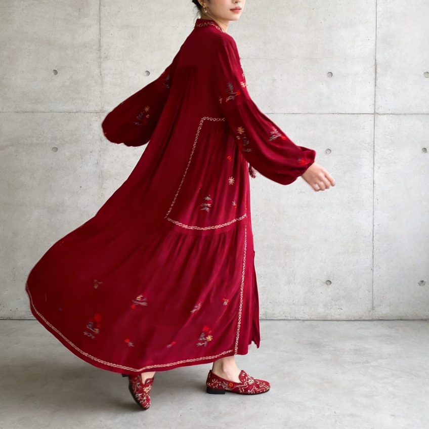 【60%OFF⭐️早い者勝ち】【ワンピース】刺繍 バルーンスリーブ エレガント 長袖 ワンピース 【SHシリーズ】