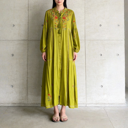 【60%OFF⭐️早い者勝ち】【ワンピース】刺繍 バルーンスリーブ エレガント 長袖 ワンピース 【SHシリーズ】