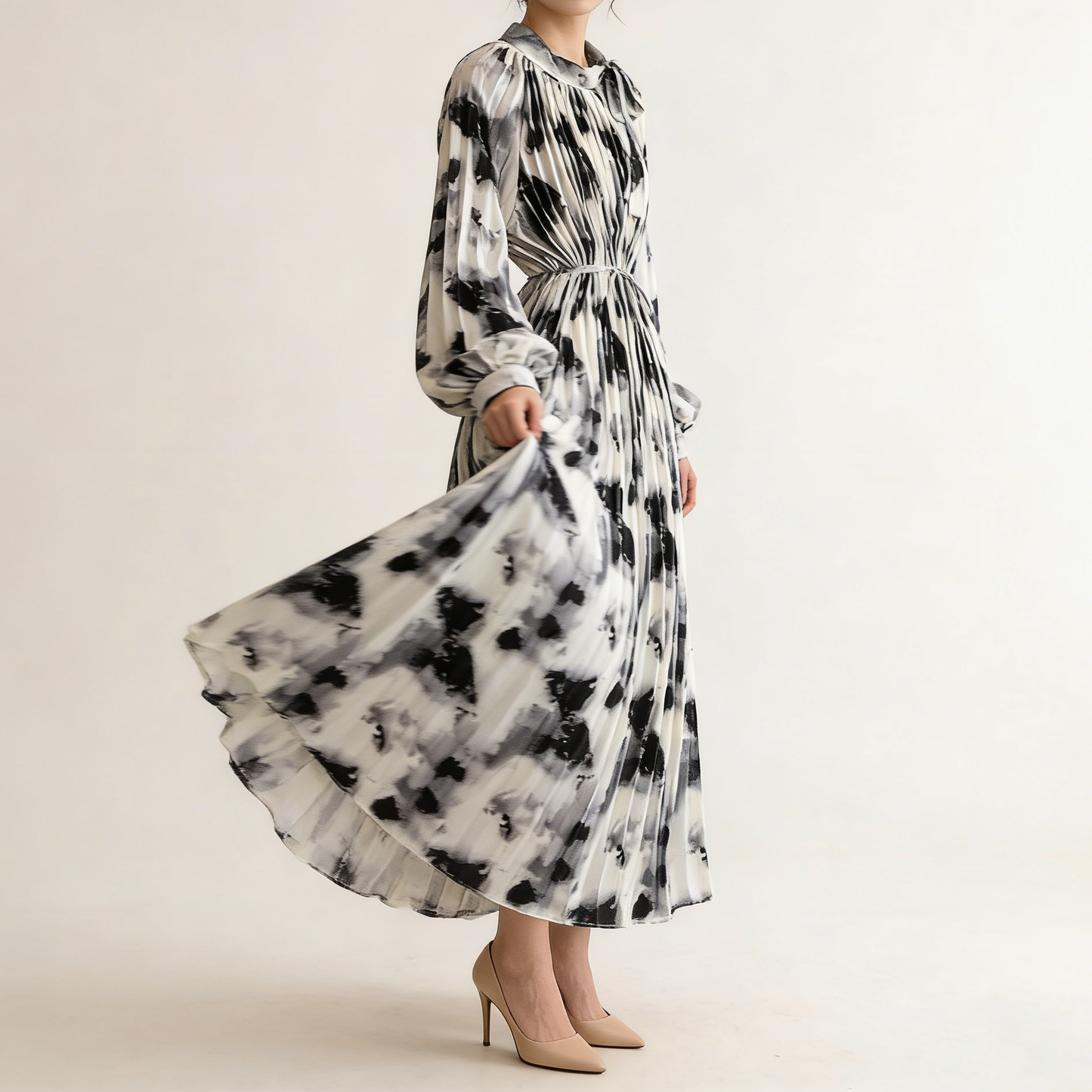 【ワンピース】【1枚で主役級】フレンチ・レトロ・マキシ長袖ワンピース ✨ 着痩せ叶う、大人の花柄【SHシリーズ】