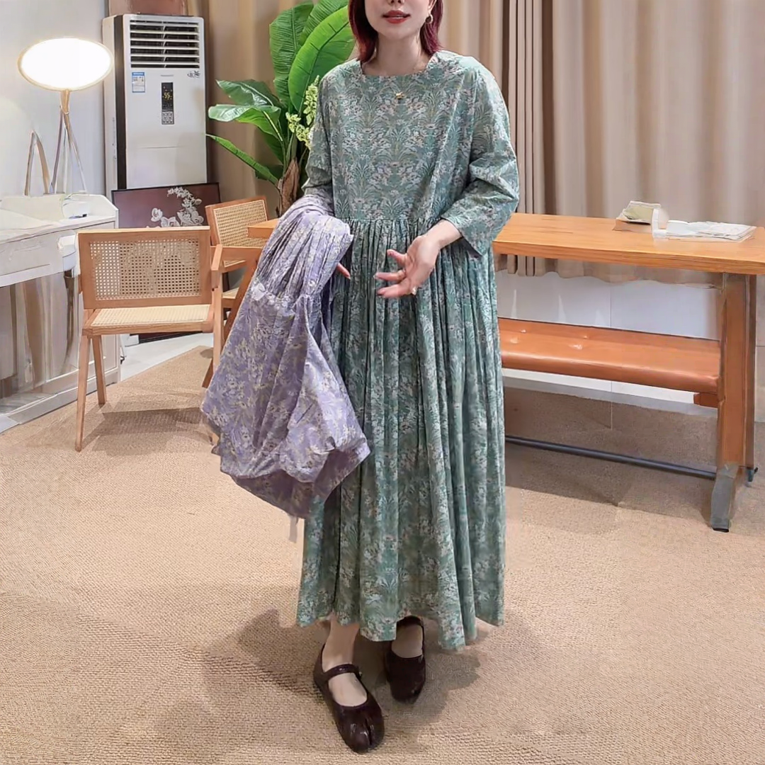 【ワンピース】優しい雰囲気 プリント 大振裾 カジュアル 長袖 ワンピース 【SHシリーズ】