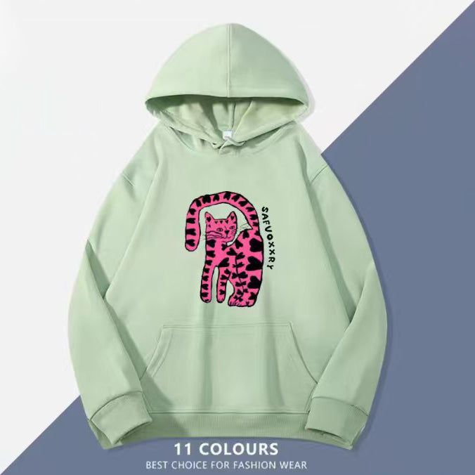 1/26~1/29⭐️期間限定 60%OFF ！🔥人気柄がスウェットで新登場！M~5XL【トップス】ポケット付き ユニセックス対応 レトロ 豹柄 猫 ネコ オーバーサイズ  スウェット レディース【FCシリーズ】