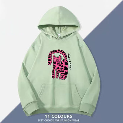 1/26~1/29⭐️期間限定 60%OFF ！🔥人気柄がスウェットで新登場！M~5XL【トップス】ポケット付き ユニセックス対応 レトロ 豹柄 猫 ネコ オーバーサイズ  スウェット レディース【FCシリーズ】