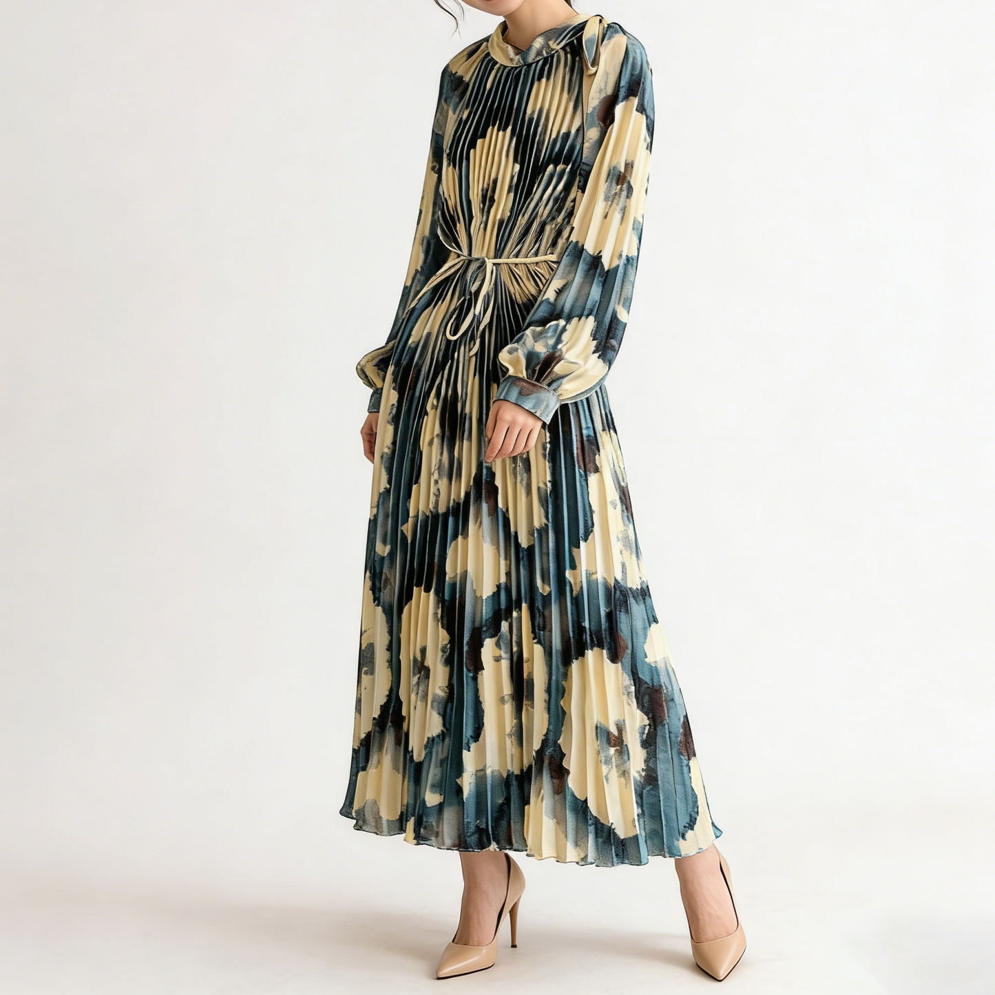 【ワンピース】【1枚で主役級】フレンチ・レトロ・マキシ長袖ワンピース ✨ 着痩せ叶う、大人の花柄【SHシリーズ】