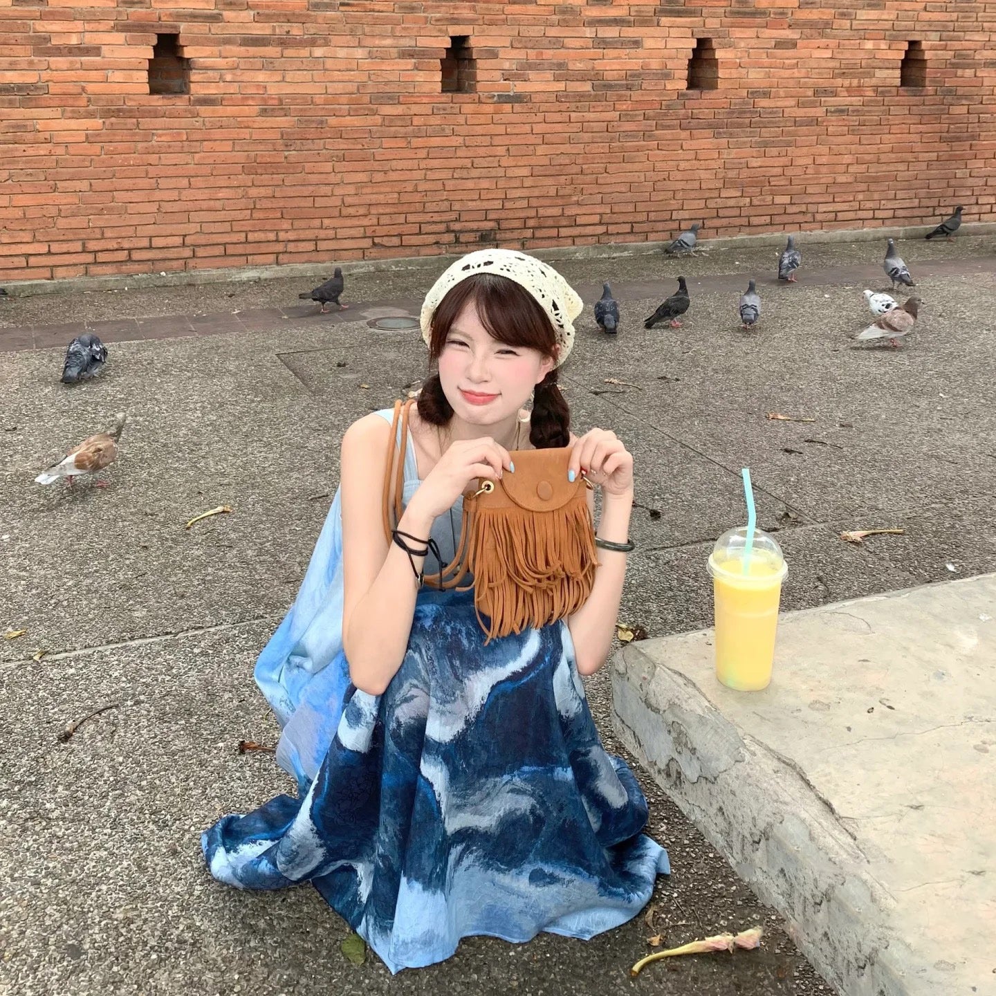 【ワンピース】上品！新中式水墨風 タイダイ柄 Aライン ノースリーブワンピース【SHシリーズ】【JZシリーズ】