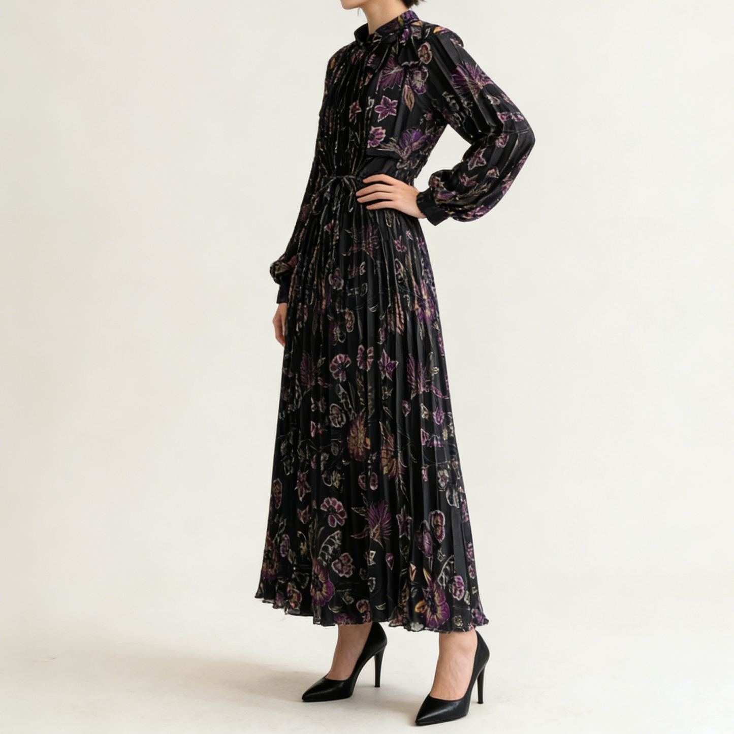 【ワンピース】【1枚で主役級】フレンチ・レトロ・マキシ長袖ワンピース ✨ 着痩せ叶う、大人の花柄【SHシリーズ】
